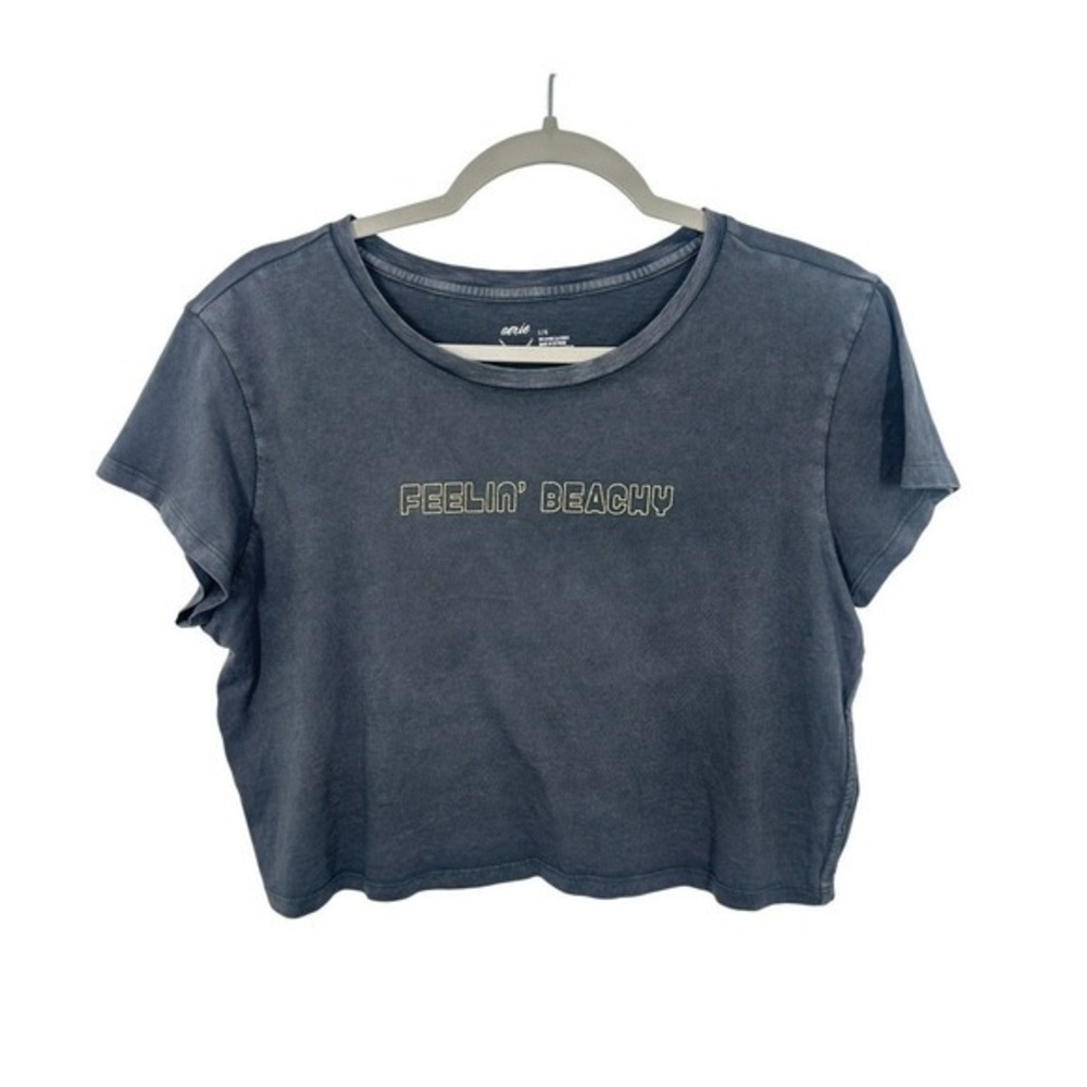 Aerie Feelin‎ Beachy Graphic Crop Top Grey Mineral Wash Cotton Tee Large Casual
